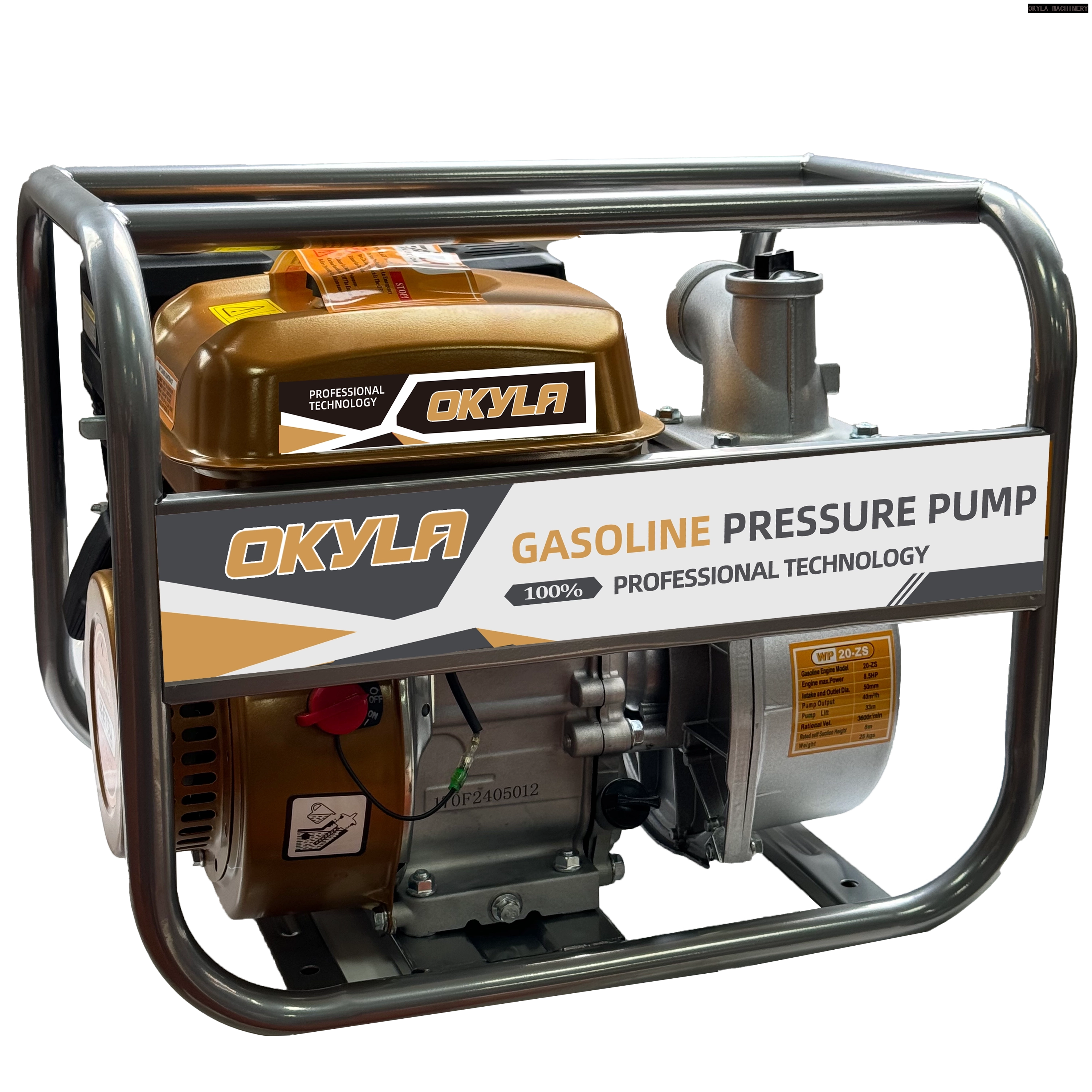 WPA-G OKYLA Gasoline/Petrol 2inch 3inch Water Pump with Strong Frame with Baffles And Golden Color Customed Engine 